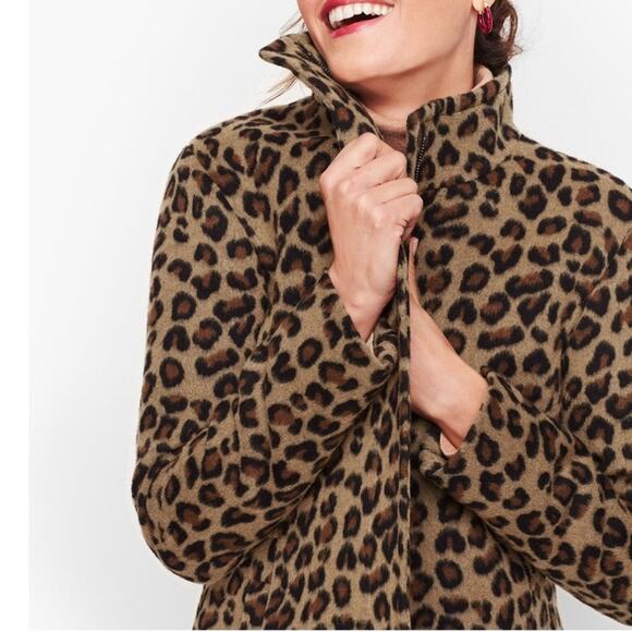 Talbots Plus Wool Leopard Print Coat Zip Front Mid Length Animal Print Chic 16W - Picture 9 of 16